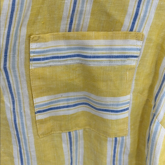 J. JILL Love Linen Yellow Striped Collared Popover Top Size Medium - Picture 5 of 16